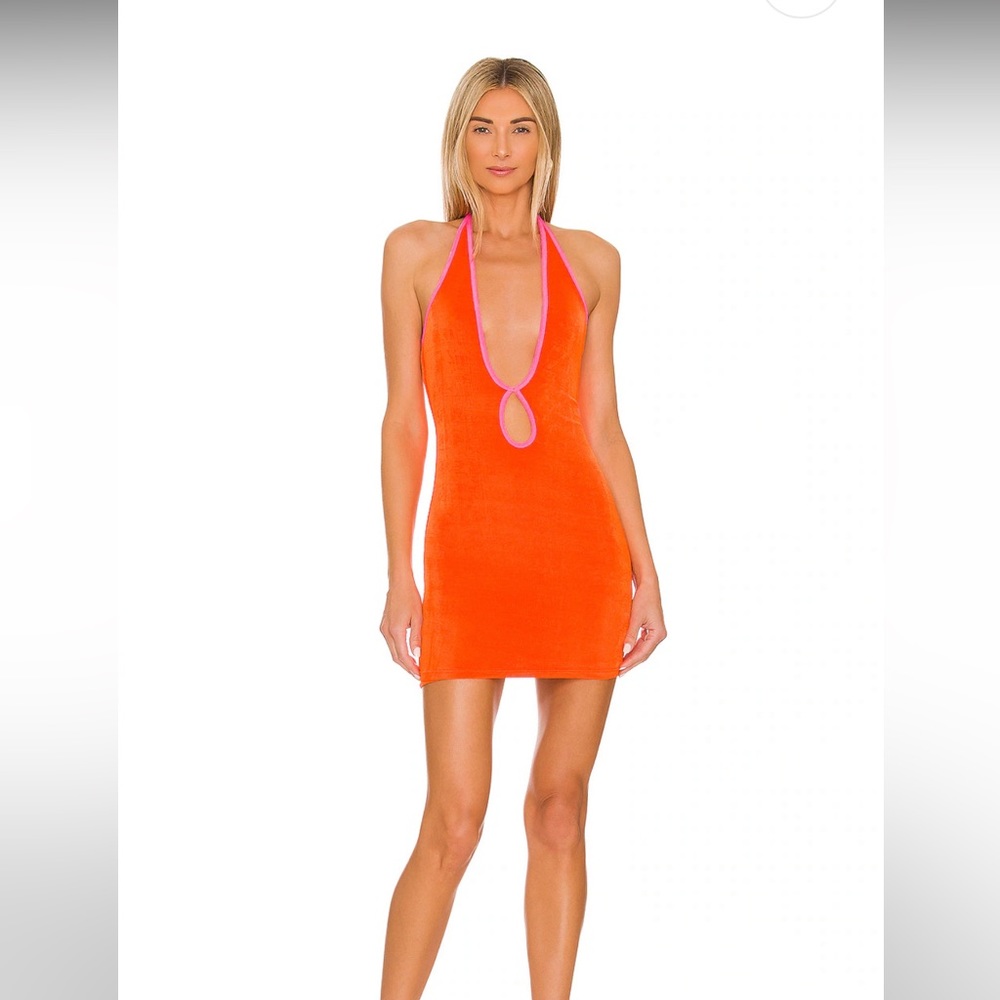 superdown Orange Mini Dress with Pink Trim